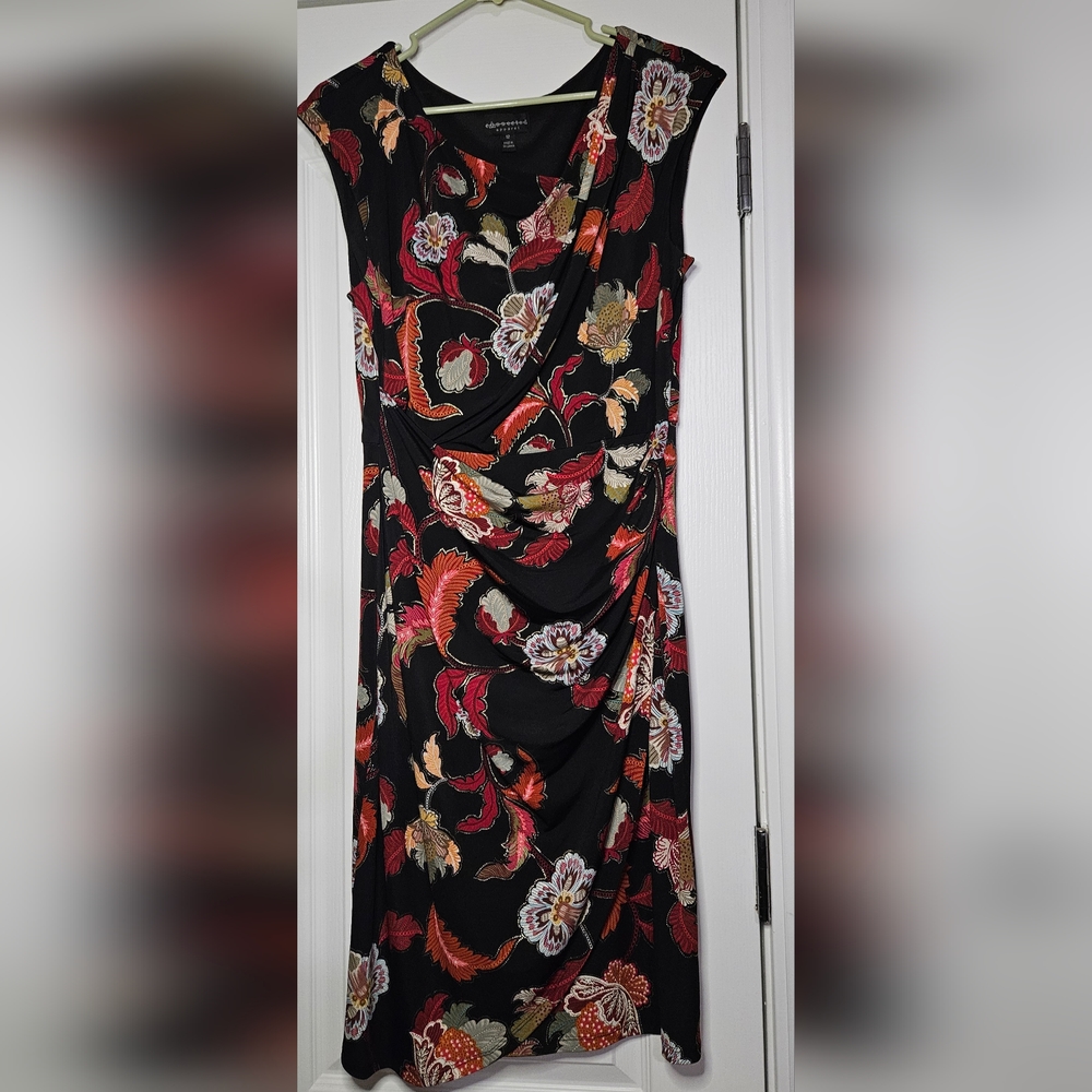 Cocktail Party Church Wrap Sleeveless Dress with Handmade Floral Print